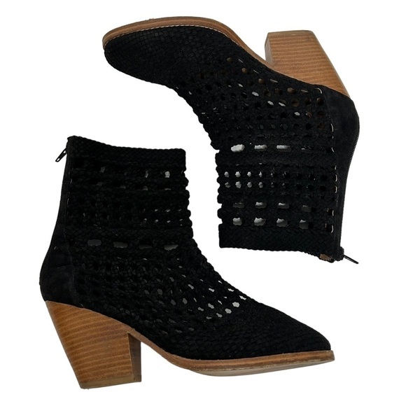 Jeffrey Campbell Black Cutout Stacked Heel Ankle Boots - Picture 1 of 15